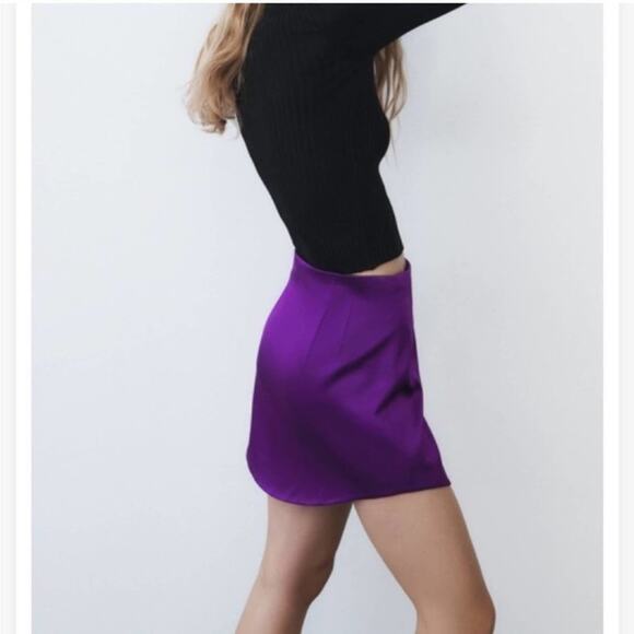 Zara Purple Satin Effect Mini Skirt Size Small - Picture 14 of 16